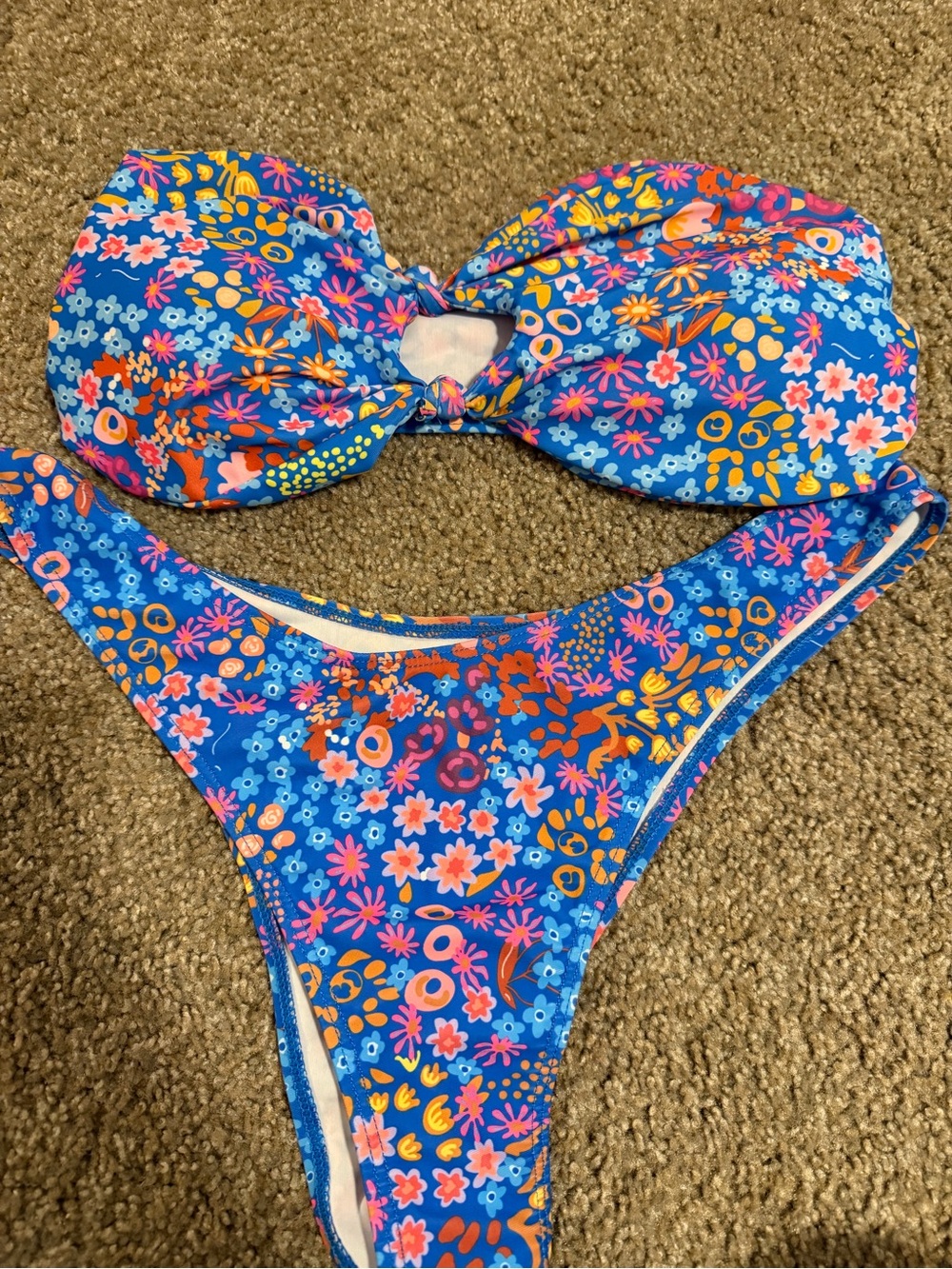 SHEIN Blue Floral Bandeau Bikini Set